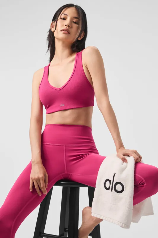 Airlift Ribbed Jump Start V-Neck Bra - Pink Summer Crush sold by Alo Yoga