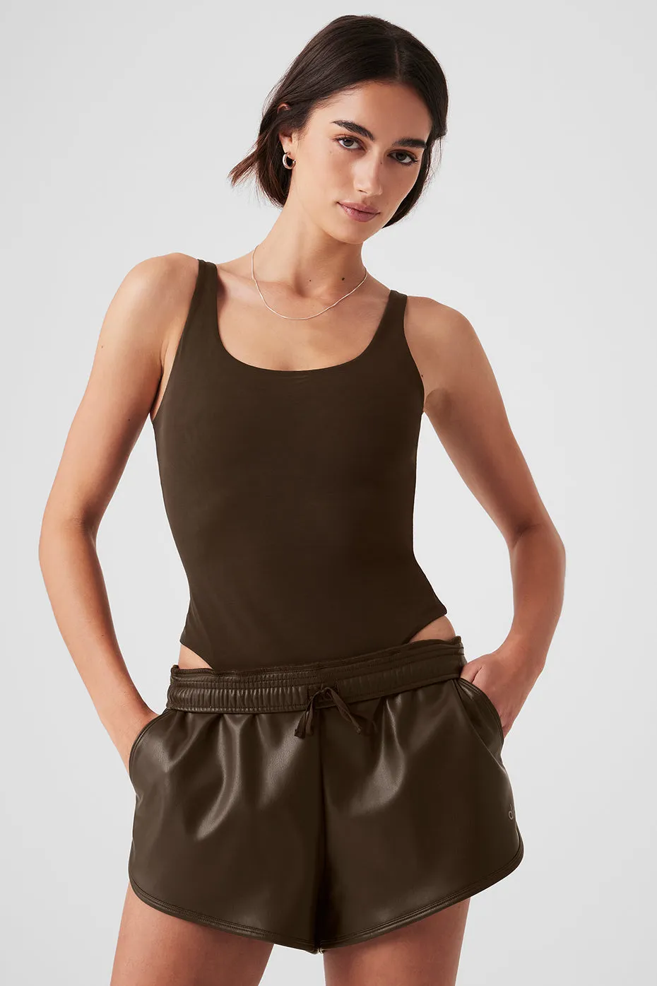 Mesh Sheer Illusion Bodysuit - Espresso sold by Alo Yoga