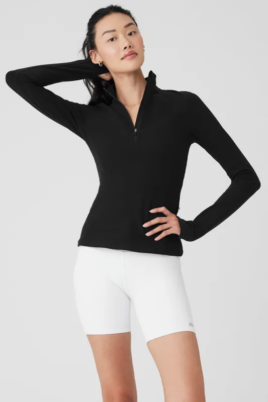 Alosoft 1/2 Zip Rapid Pullover - Black sold by Alo Yoga