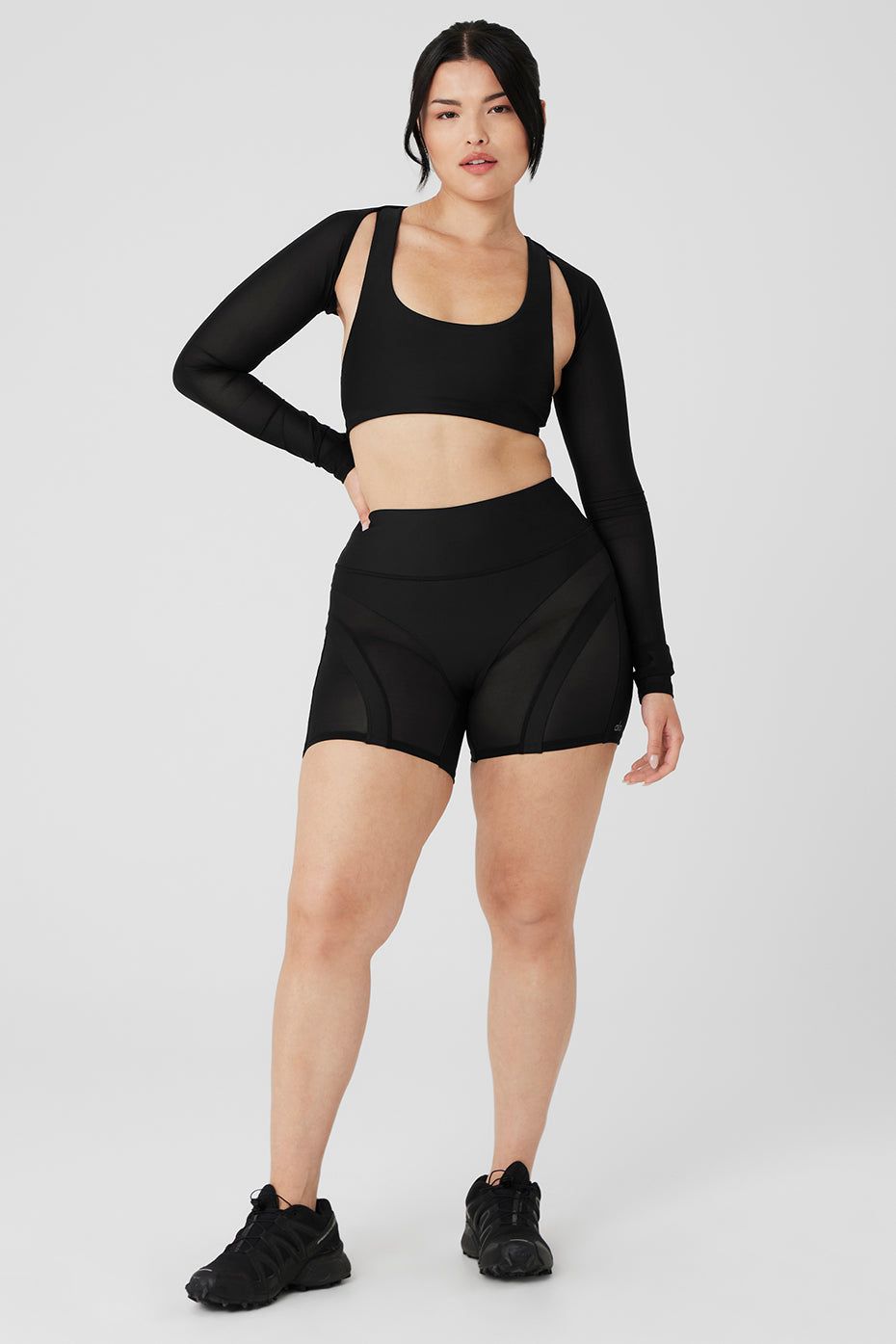 Airlift Advantage Racerback Bra, Airlift Heat Wave Shrug & Airlift Heat Wave 5” Biker Short Set - Black sold by Alo Yoga product image thumbnail 5