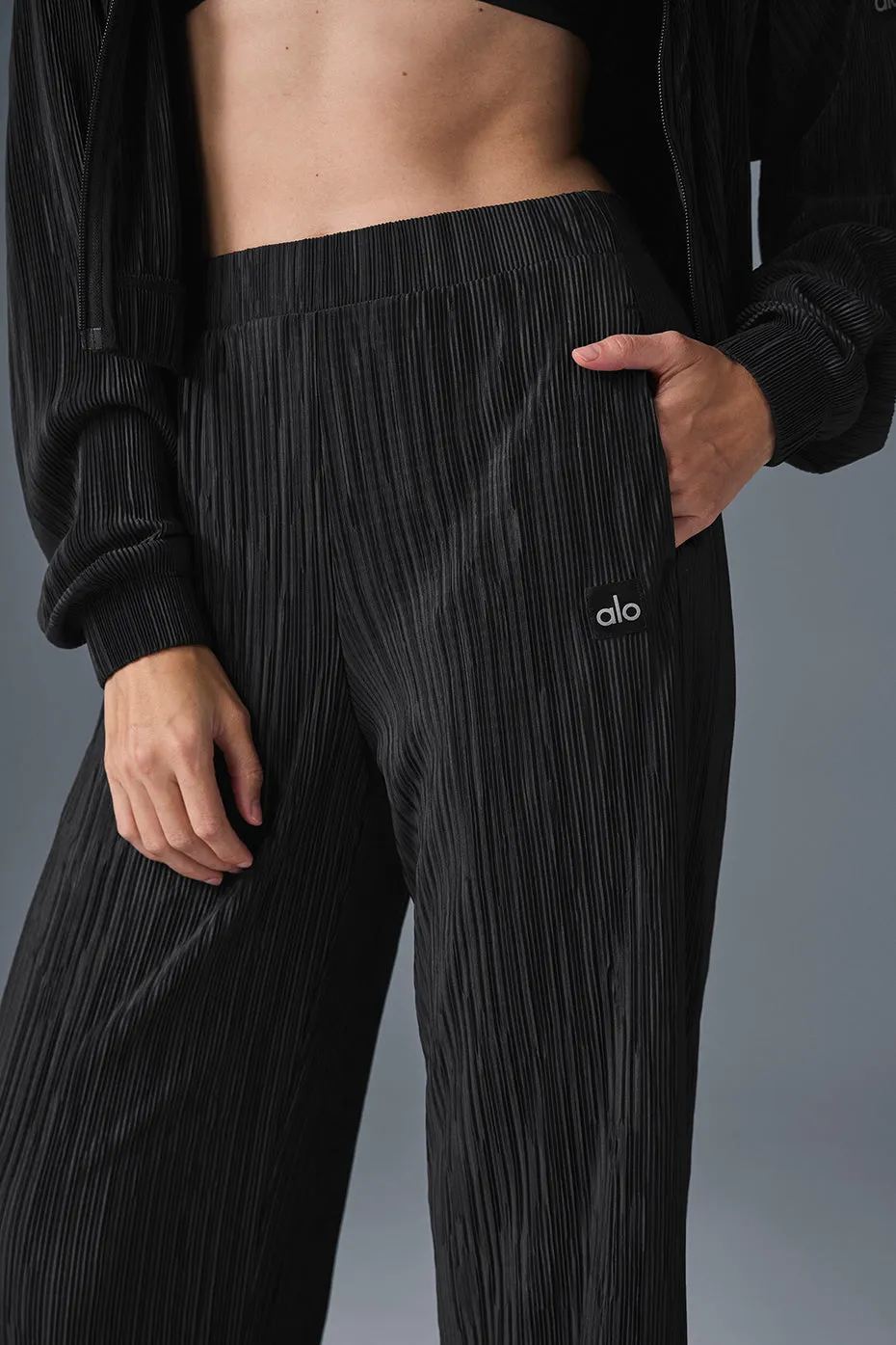High-Waist Micro Plisse Straight Leg Pant - Black sold by Alo Yoga product image thumbnail 3