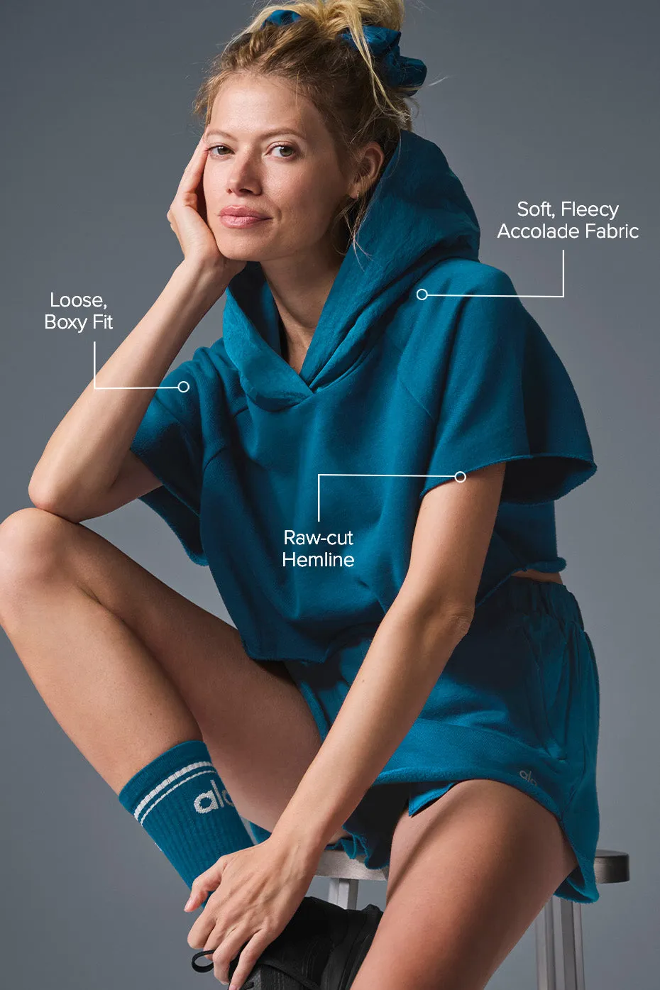 Cropped In The Air Short Sleeve Hoodie - Eclipse Blue sold by Alo Yoga product image thumbnail 2