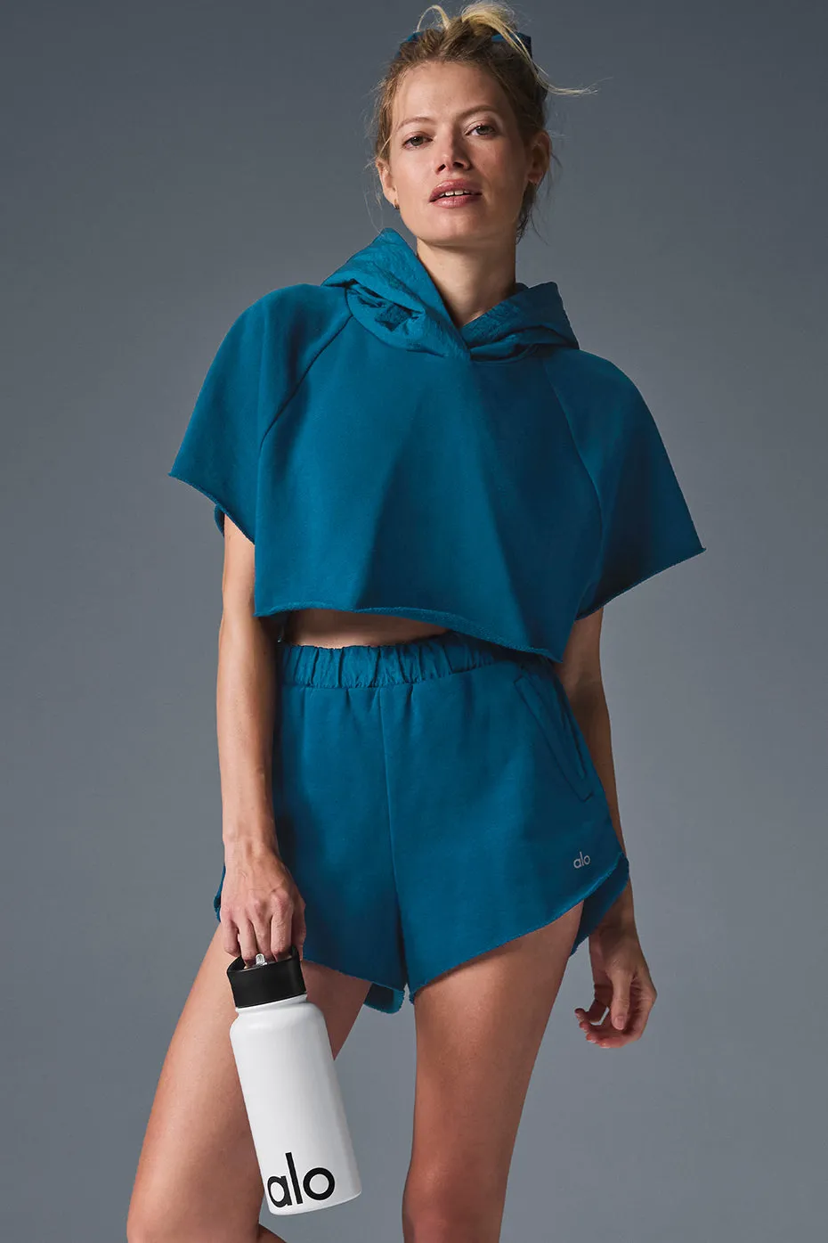 Cropped In The Air Short Sleeve Hoodie - Eclipse Blue sold by Alo Yoga product image thumbnail 4