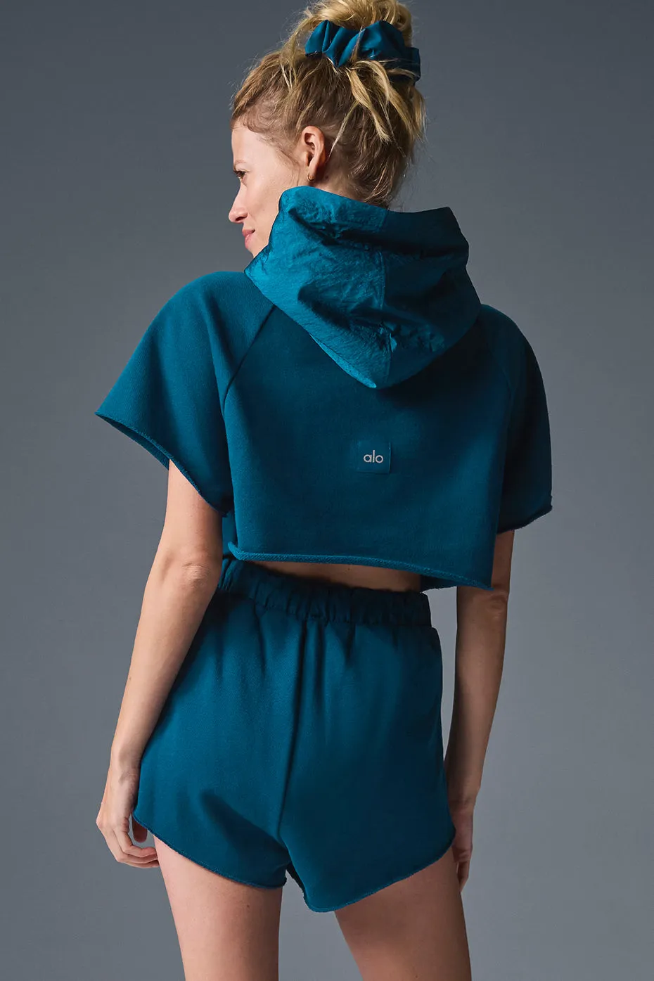 Cropped In The Air Short Sleeve Hoodie - Eclipse Blue sold by Alo Yoga product image thumbnail 3