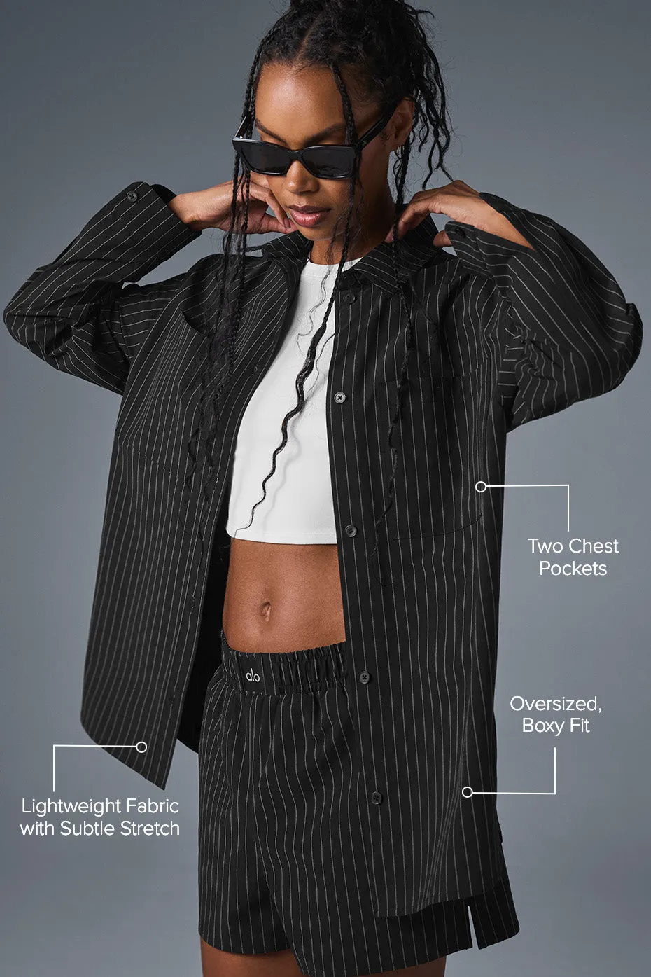 Pinstripe Daylight Button Down Long Sleeve - Black/Titanium sold by Alo Yoga product image thumbnail 2