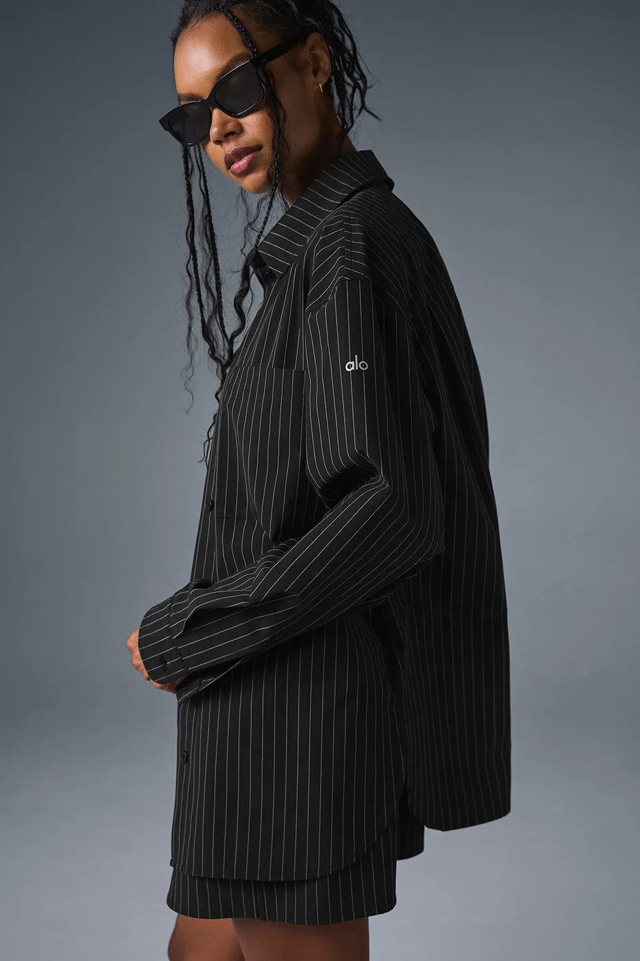 Pinstripe Daylight Button Down Long Sleeve - Black/Titanium sold by Alo Yoga product image thumbnail 4
