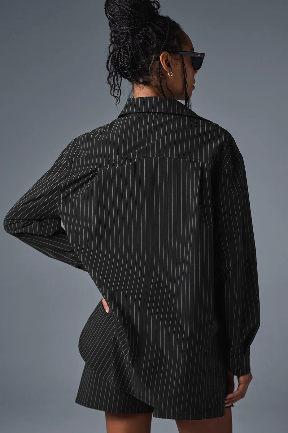 Pinstripe Daylight Button Down Long Sleeve - Black/Titanium sold by Alo Yoga product image thumbnail 3