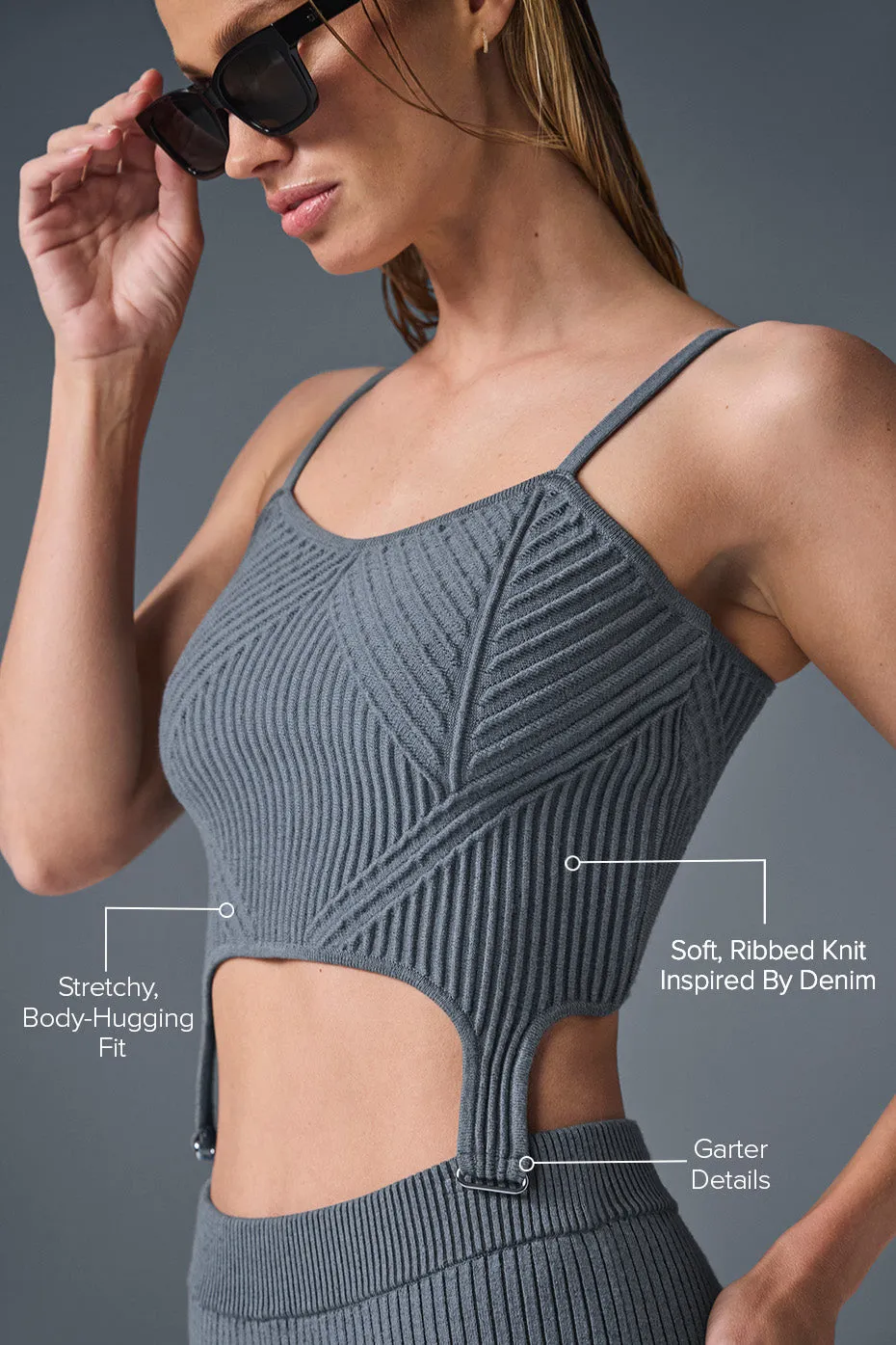 Denim Knit Garter Tank - Steel Grey/Anthracite sold by Alo Yoga product image thumbnail 2