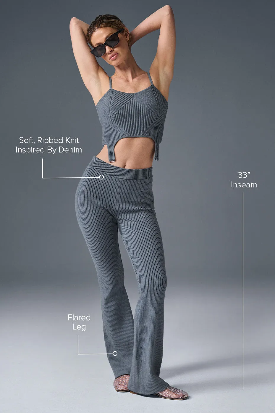 Denim Knit High-Waist Flare Pant - Steel Grey/Anthracite sold by Alo Yoga product image thumbnail 2