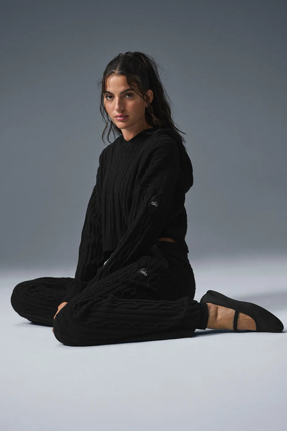 Cable Knit Winter Bliss Hoodie - Black sold by Alo Yoga product image thumbnail 4