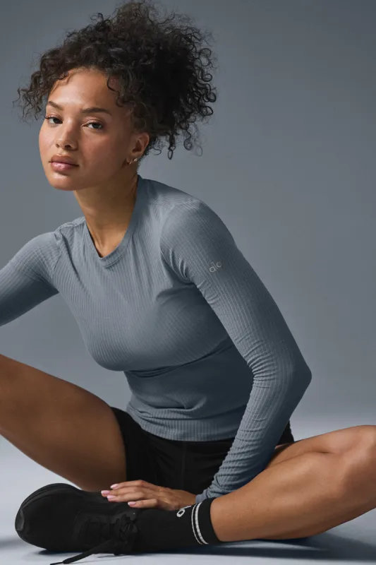 Ribbed Sea Coast Long Sleeve - Steel Grey sold by Alo Yoga