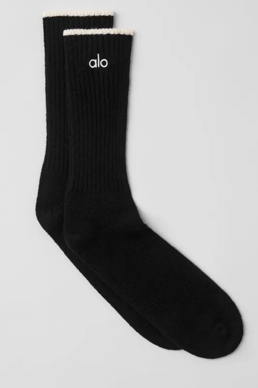Unisex Cashmere Light Frosted Sock - Black/Ivory sold by Alo Yoga
