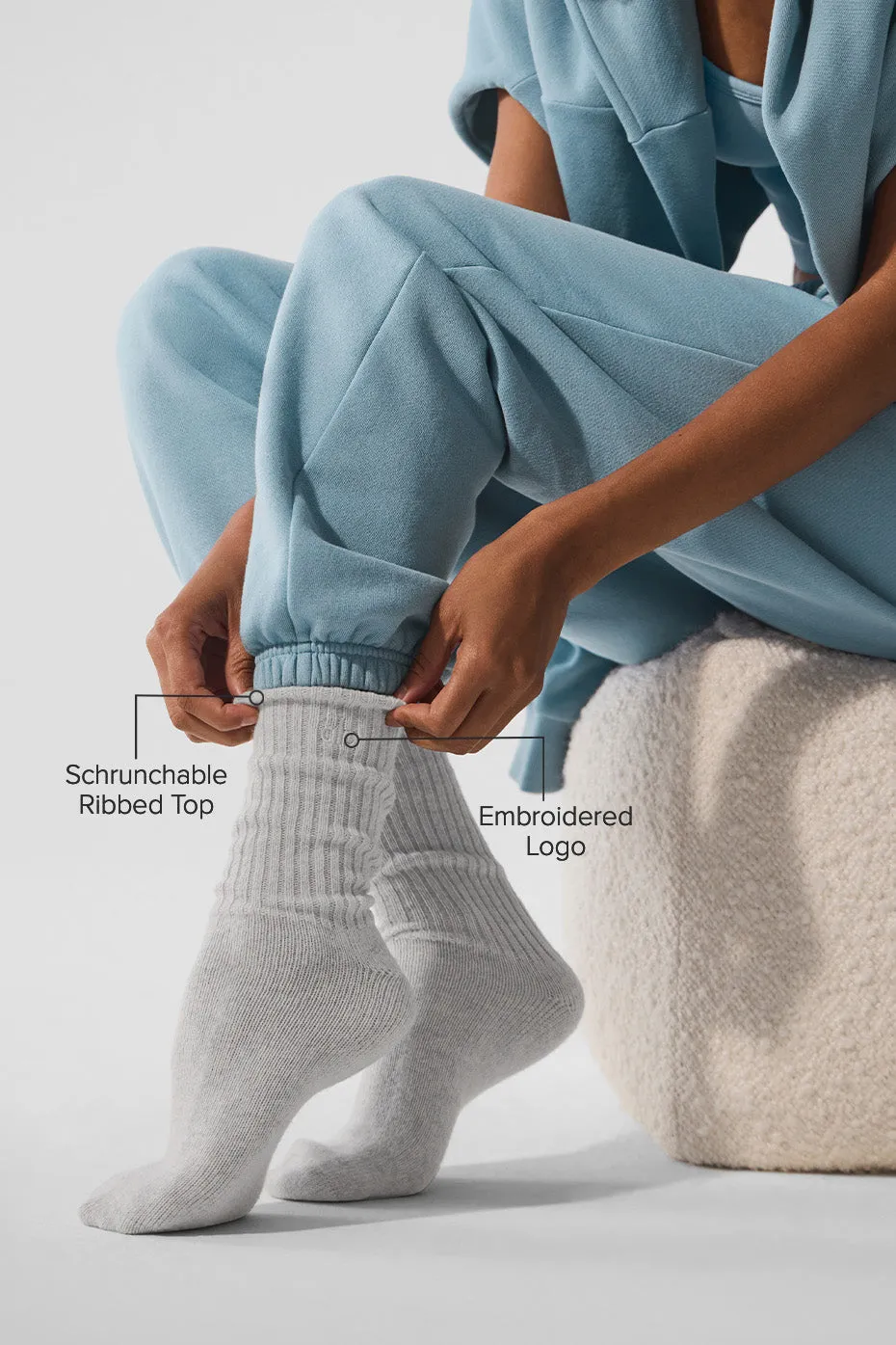 Unisex Cashmere Light Frosted Sock - Light Heather Grey/Ivory sold by Alo Yoga product image thumbnail 2