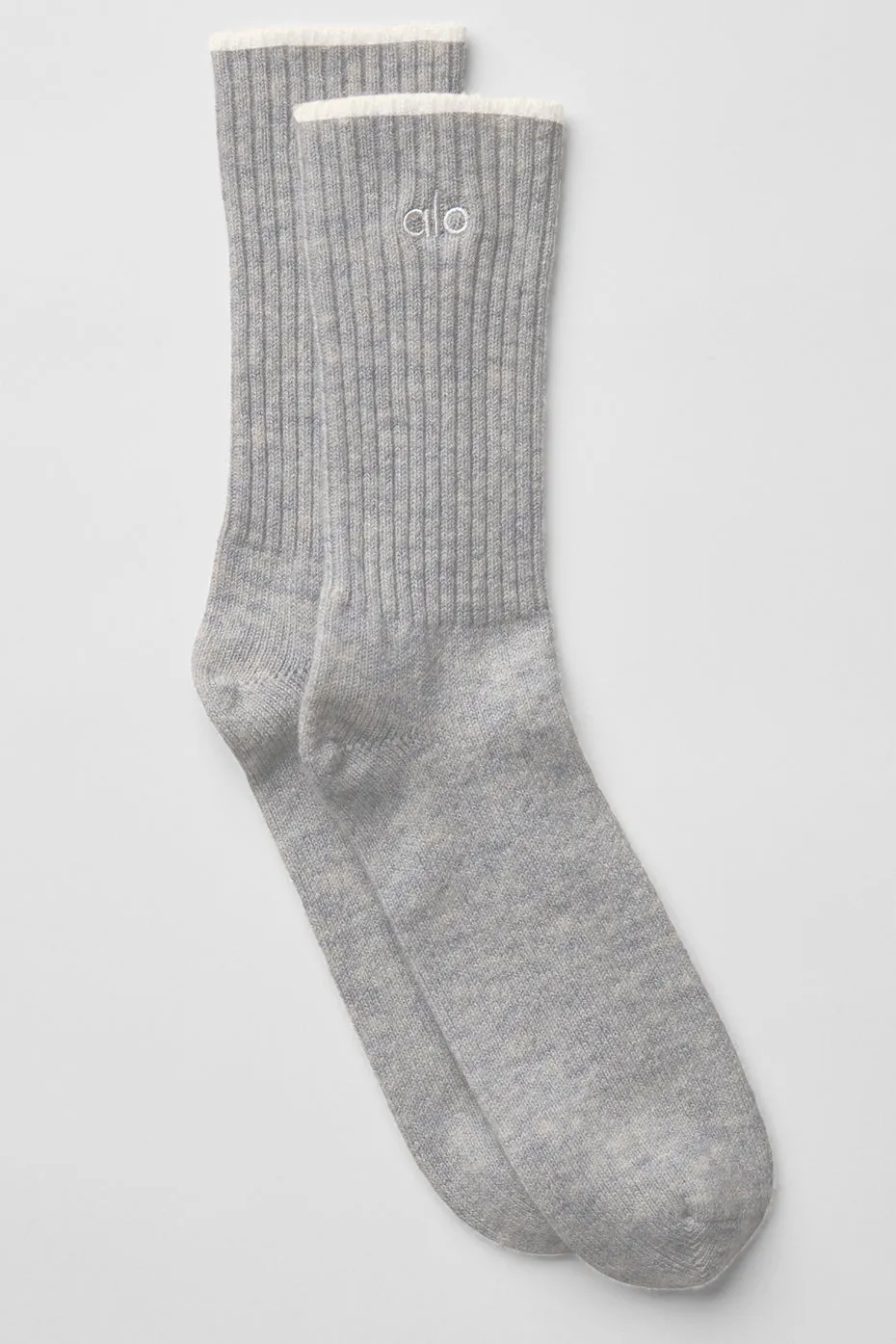 Unisex Cashmere Light Frosted Sock - Light Heather Grey/Ivory sold by Alo Yoga
