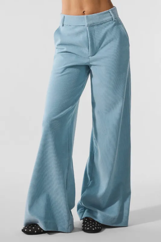Micro Corduroy Mid-Rise Dreamer Wide Leg Trouser - Celestial Blue sold by Alo Yoga
