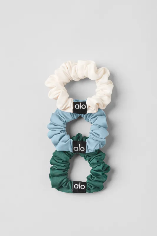 Fresh Mini Scrunchie 3-Pack - Celestial Blue/Winter Ivy/Ivory sold by Alo Yoga