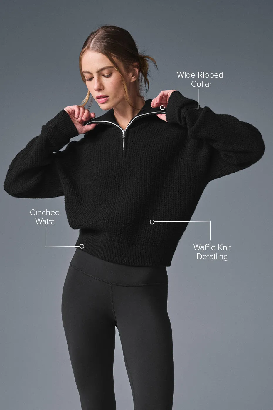 Cashmere Plush Waffle 1/4 Zip Pullover - Black sold by Alo Yoga product image thumbnail 2