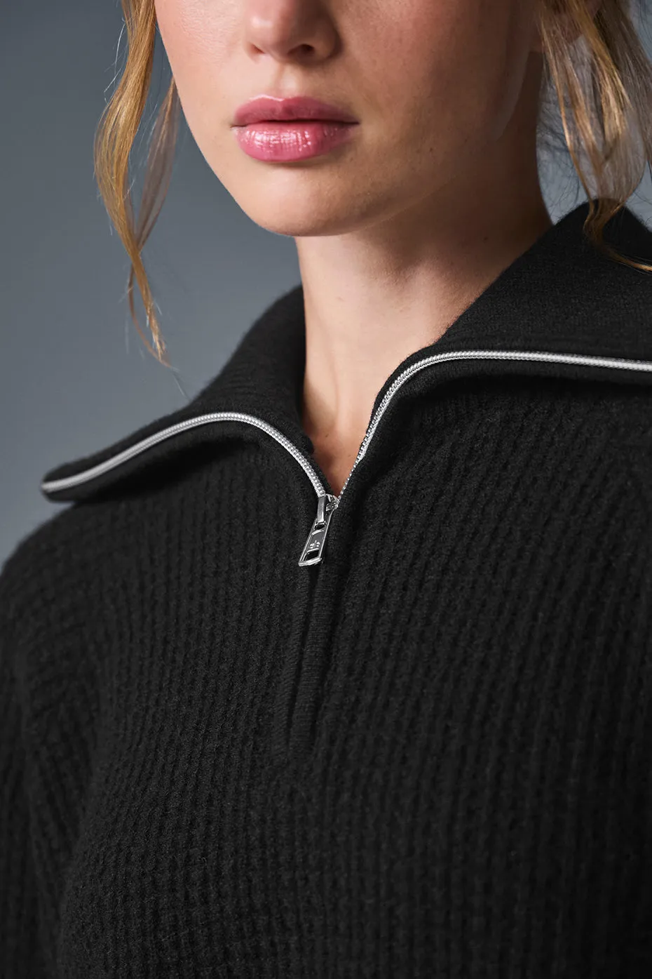 Cashmere Plush Waffle 1/4 Zip Pullover - Black sold by Alo Yoga product image thumbnail 4