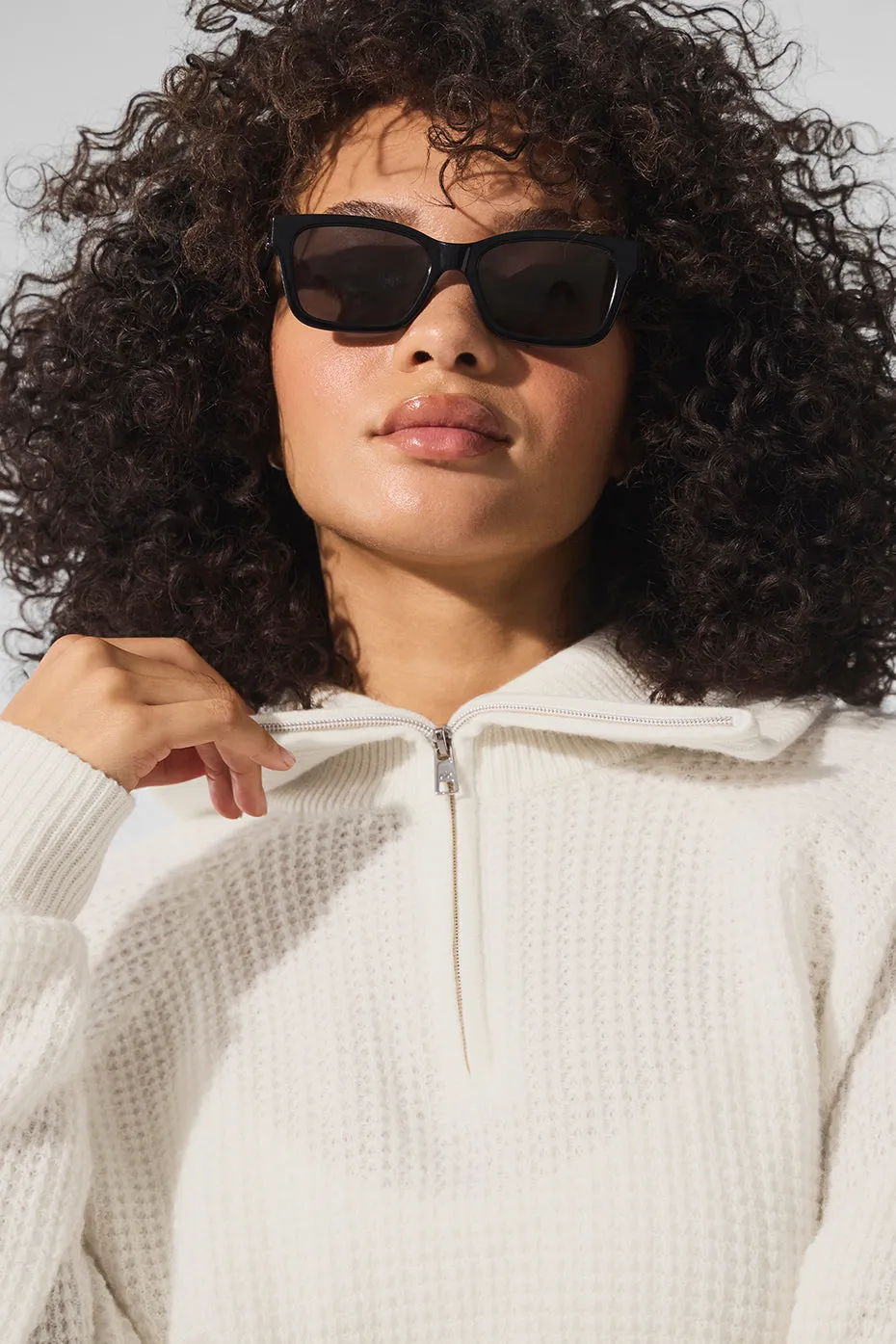 Cashmere Plush Waffle 1/4 Zip Pullover - Ivory sold by Alo Yoga product image thumbnail 5