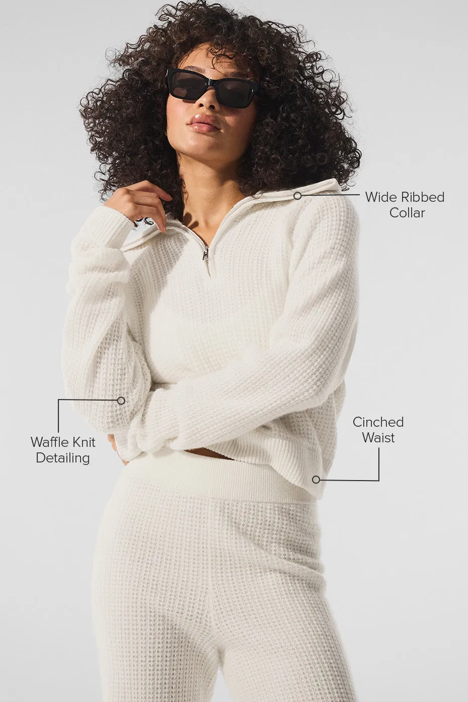 Cashmere Plush Waffle 1/4 Zip Pullover - Ivory sold by Alo Yoga product image thumbnail 2