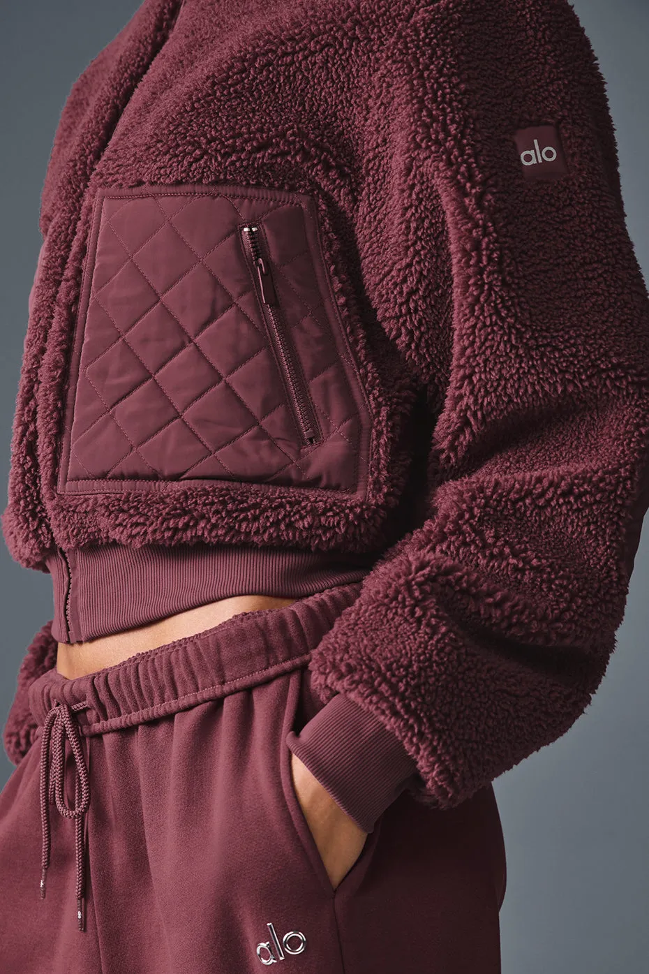 Sherpa Edge Bomber - Burgundy Truffle sold by Alo Yoga product image thumbnail 5