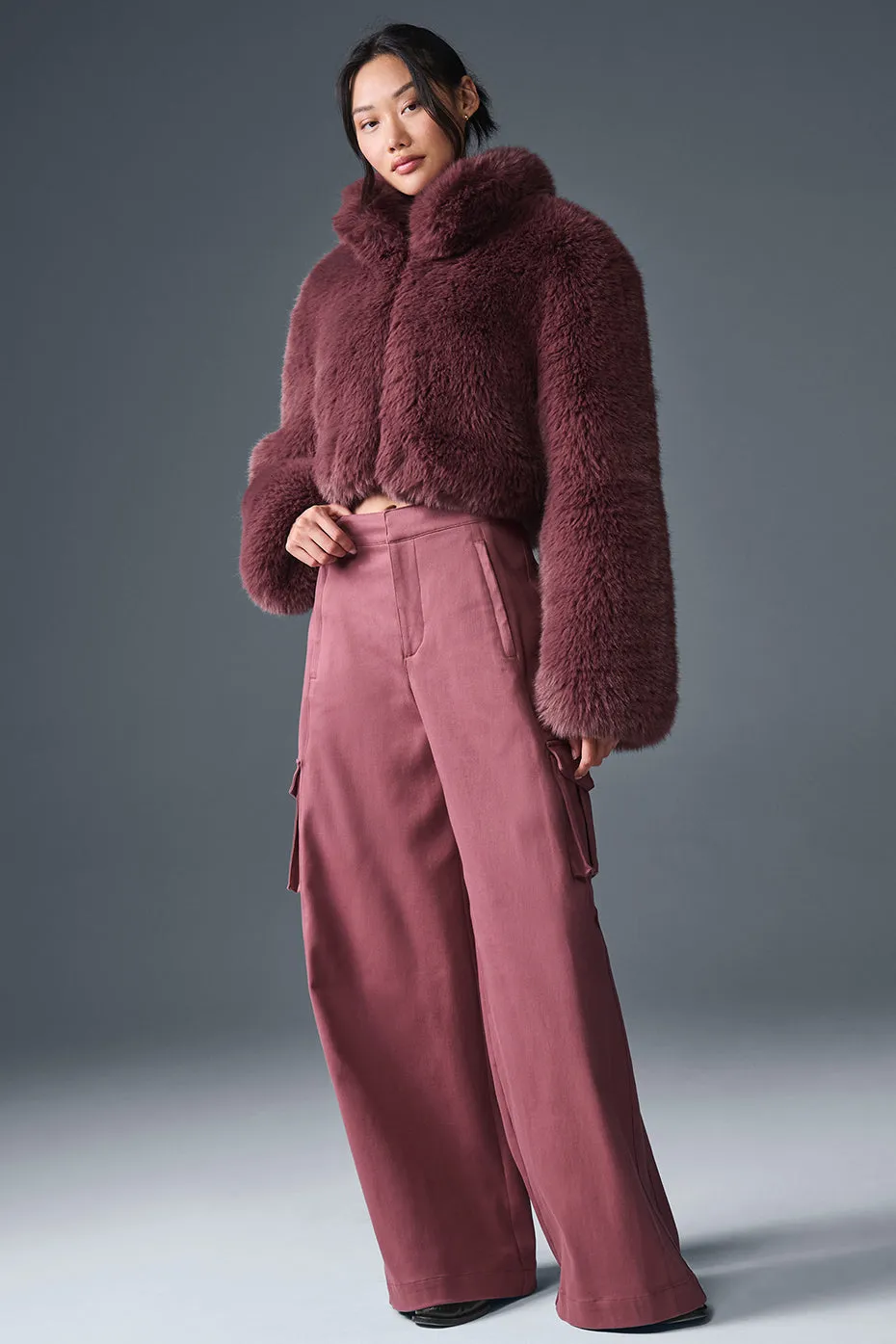 Opulent Faux Fur Cropped Jacket - Burgundy Truffle sold by Alo Yoga product image thumbnail 5