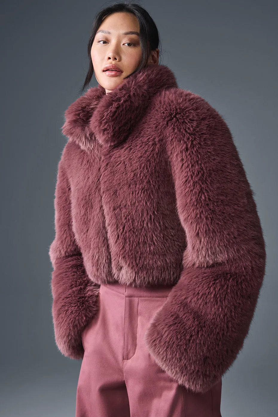 Opulent Faux Fur Cropped Jacket - Burgundy Truffle sold by Alo Yoga product image thumbnail 2