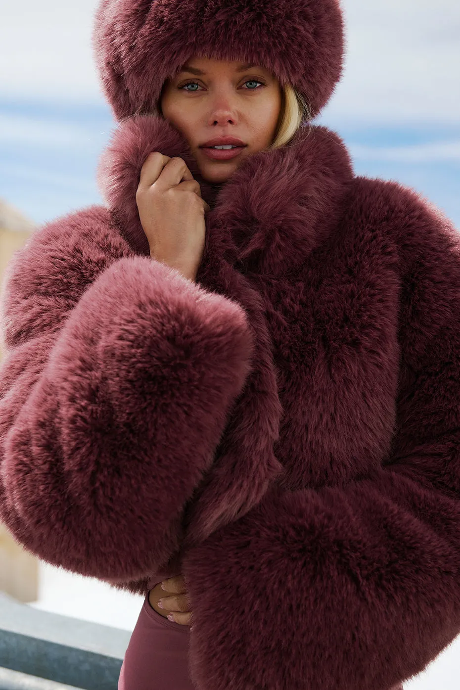 Opulent Faux Fur Cropped Jacket - Burgundy Truffle sold by Alo Yoga