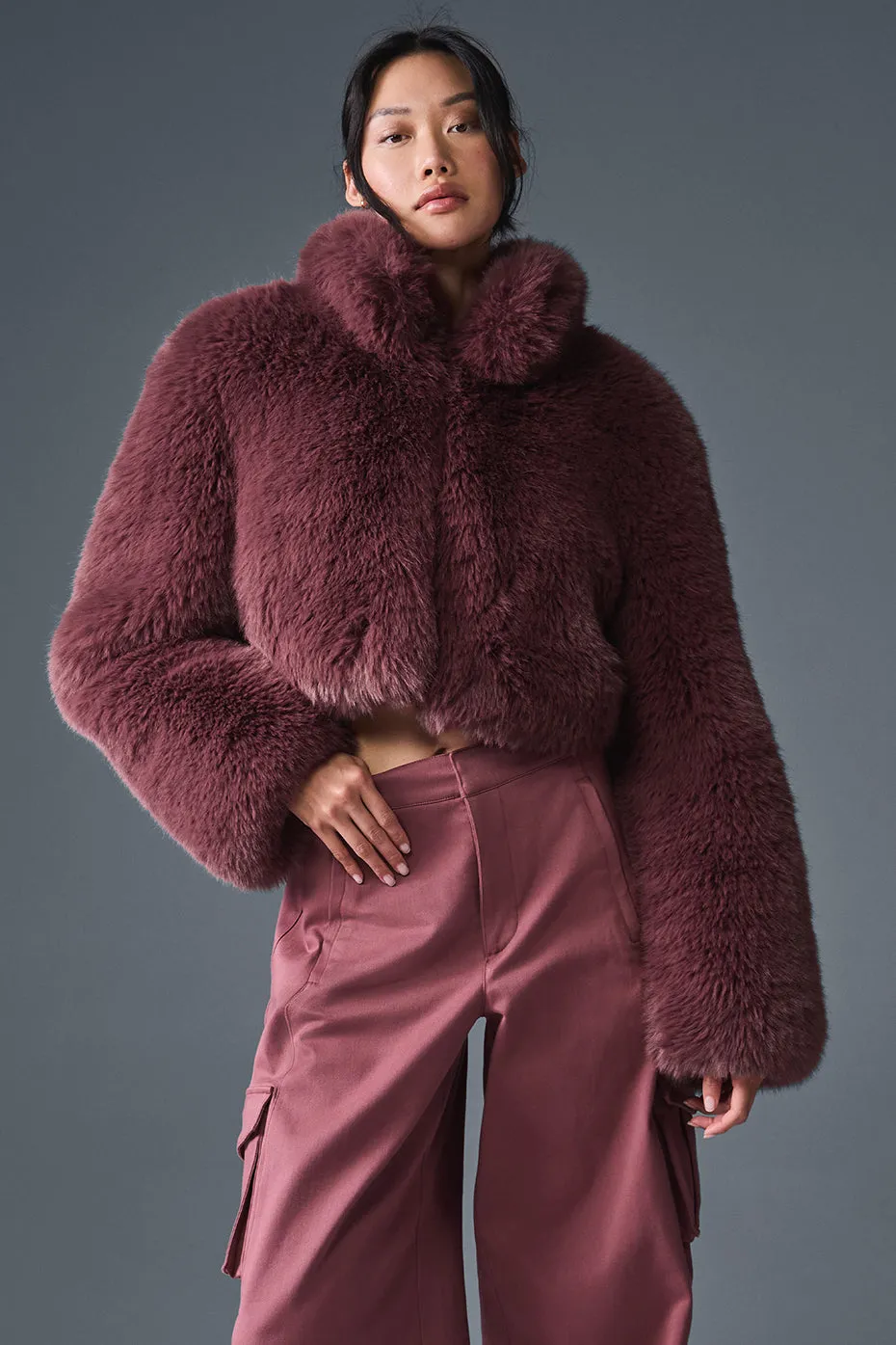 Opulent Faux Fur Cropped Jacket - Burgundy Truffle sold by Alo Yoga product image thumbnail 4