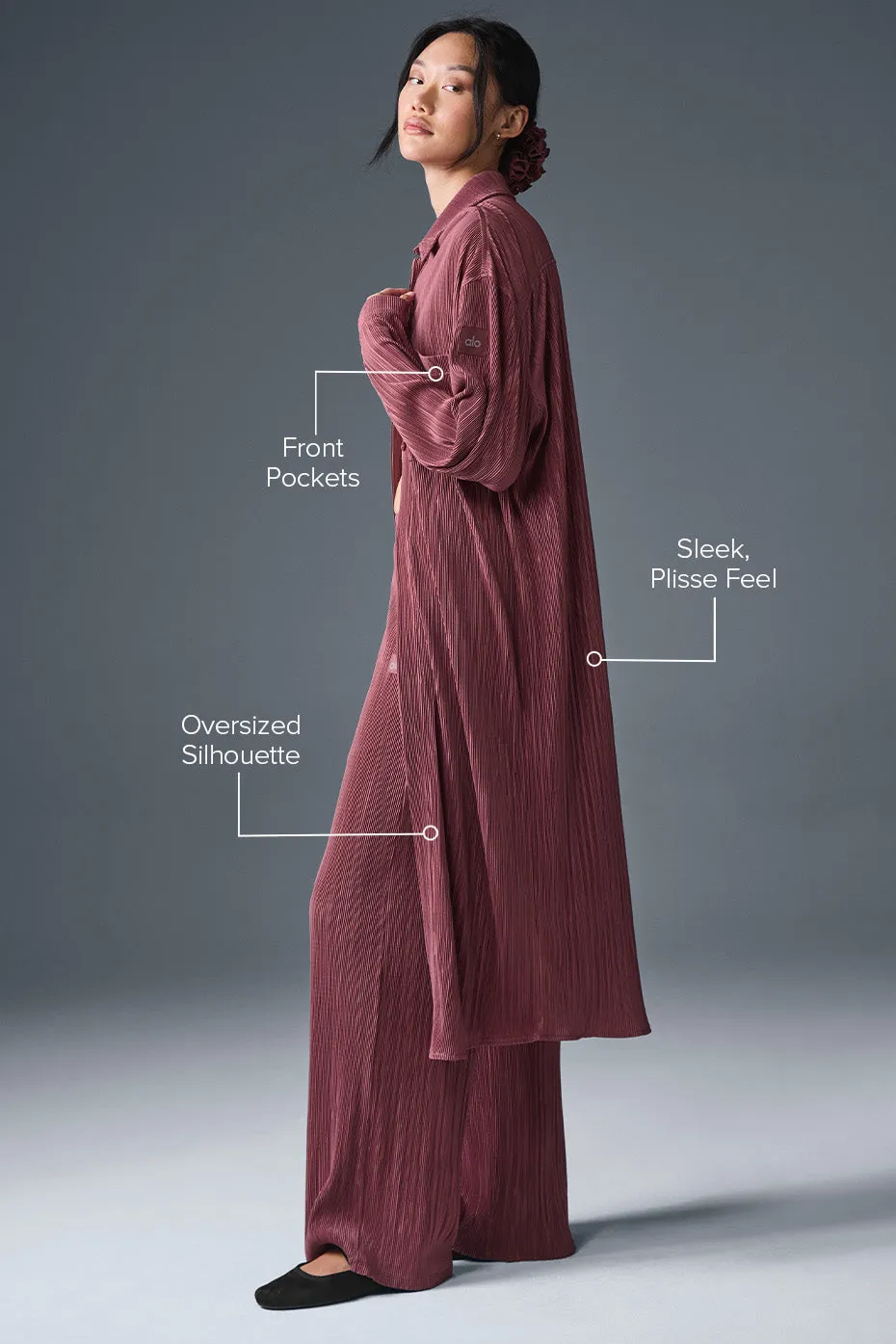 Micro Plisse Shirt Dress - Burgundy Truffle sold by Alo Yoga product image thumbnail 2