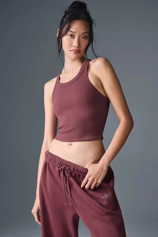 Goddess Ribbed Go-To Tank - Burgundy Truffle sold by Alo Yoga