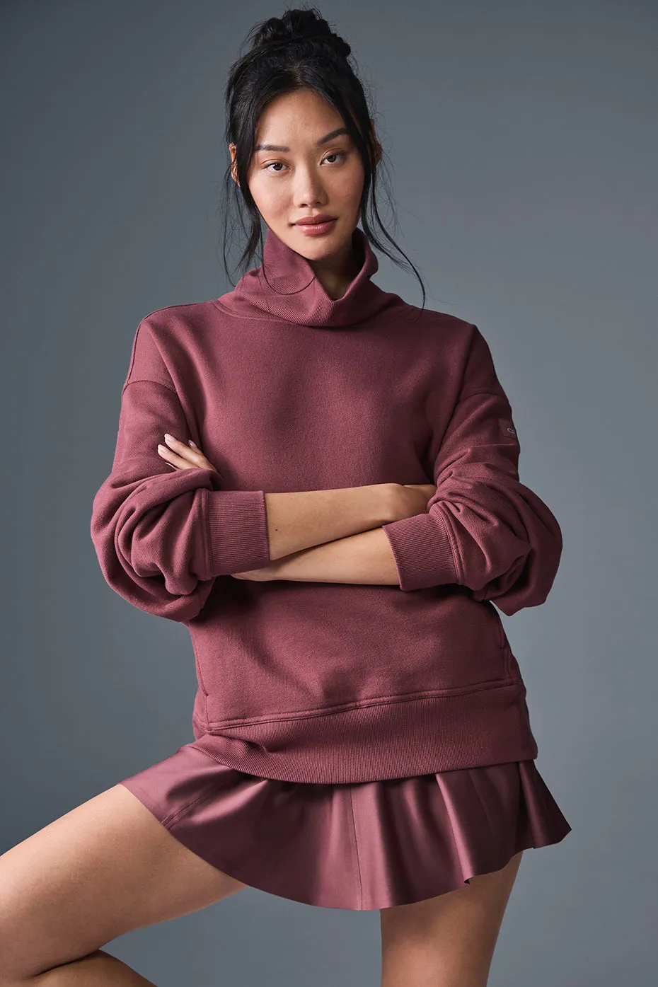 Hazy Mock Neck Pullover - Burgundy Truffle sold by Alo Yoga