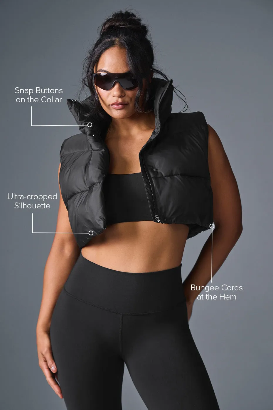 Cropped Gold Rush Puffer Vest - Black sold by Alo Yoga product image thumbnail 2