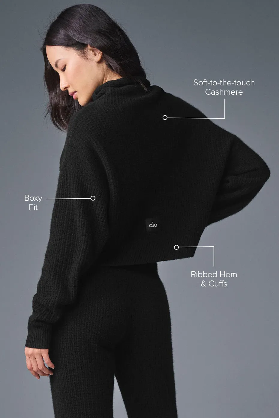 Cashmere Plush Waffle Turtleneck Pullover - Black sold by Alo Yoga product image thumbnail 2