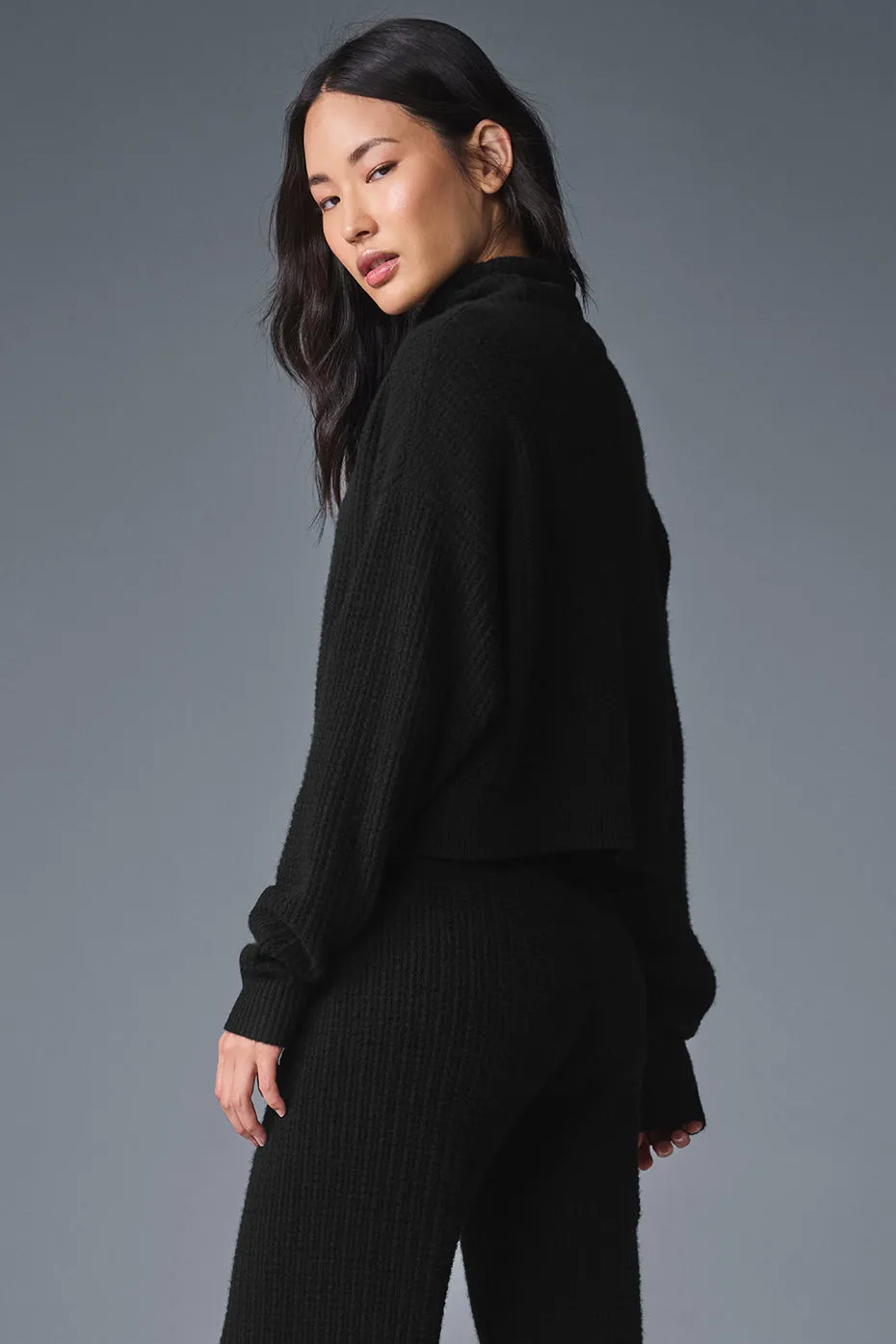 Cashmere Plush Waffle Turtleneck Pullover - Black sold by Alo Yoga product image thumbnail 5