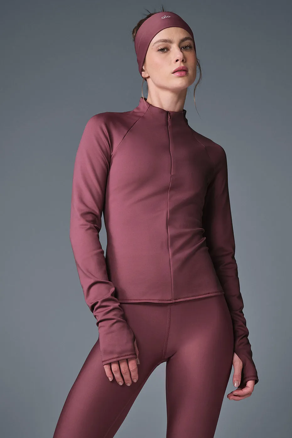 Airlift Winter Warm 1/4 Zip Long Sleeve - Burgundy Truffle sold by Alo Yoga