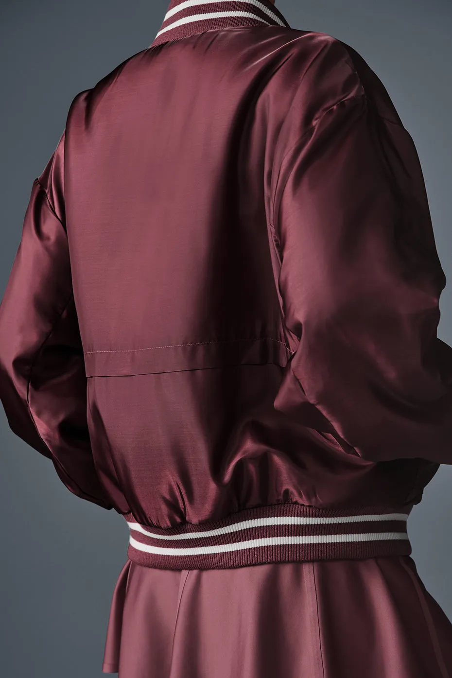 Afterglow Varsity Jacket - Burgundy Truffle sold by Alo Yoga product image thumbnail 3