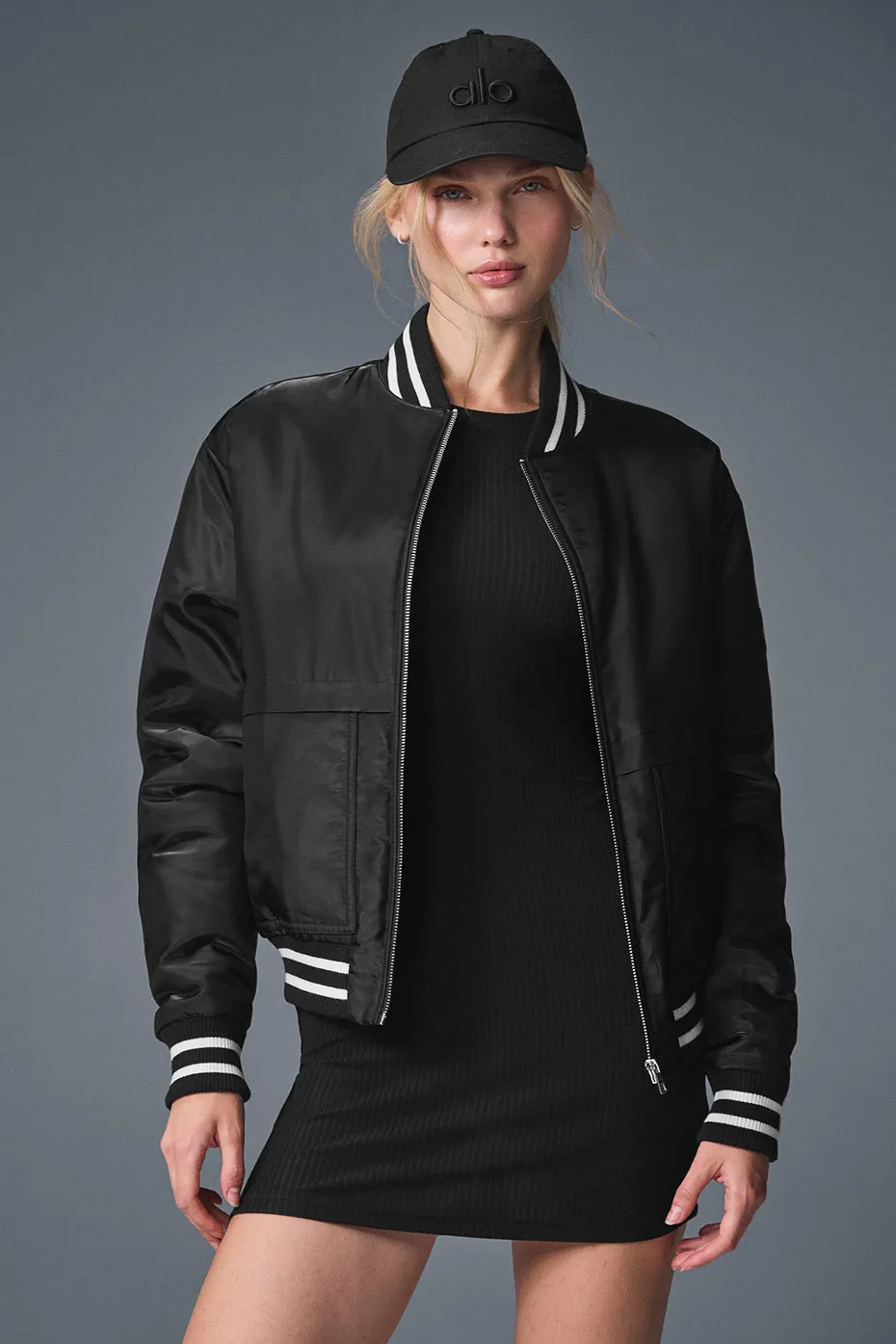 Afterglow Varsity Jacket - Black sold by Alo Yoga