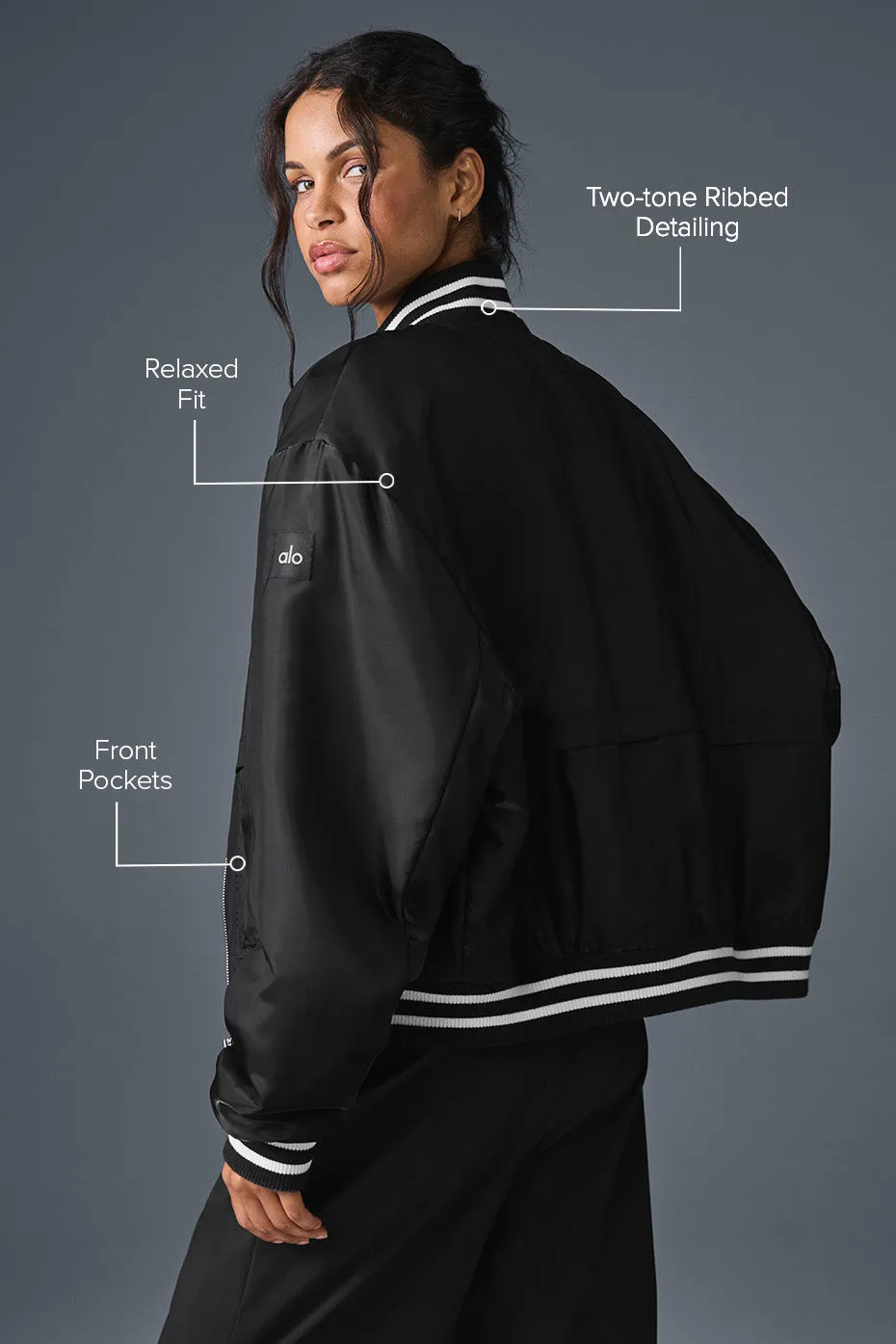 Afterglow Varsity Jacket - Black sold by Alo Yoga product image thumbnail 2