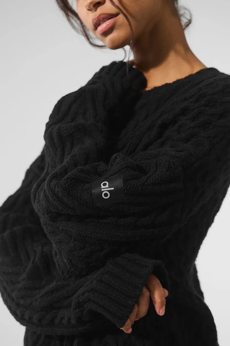 Cable Knit Crew Neck Sweater - Black sold by Alo Yoga product image thumbnail 3