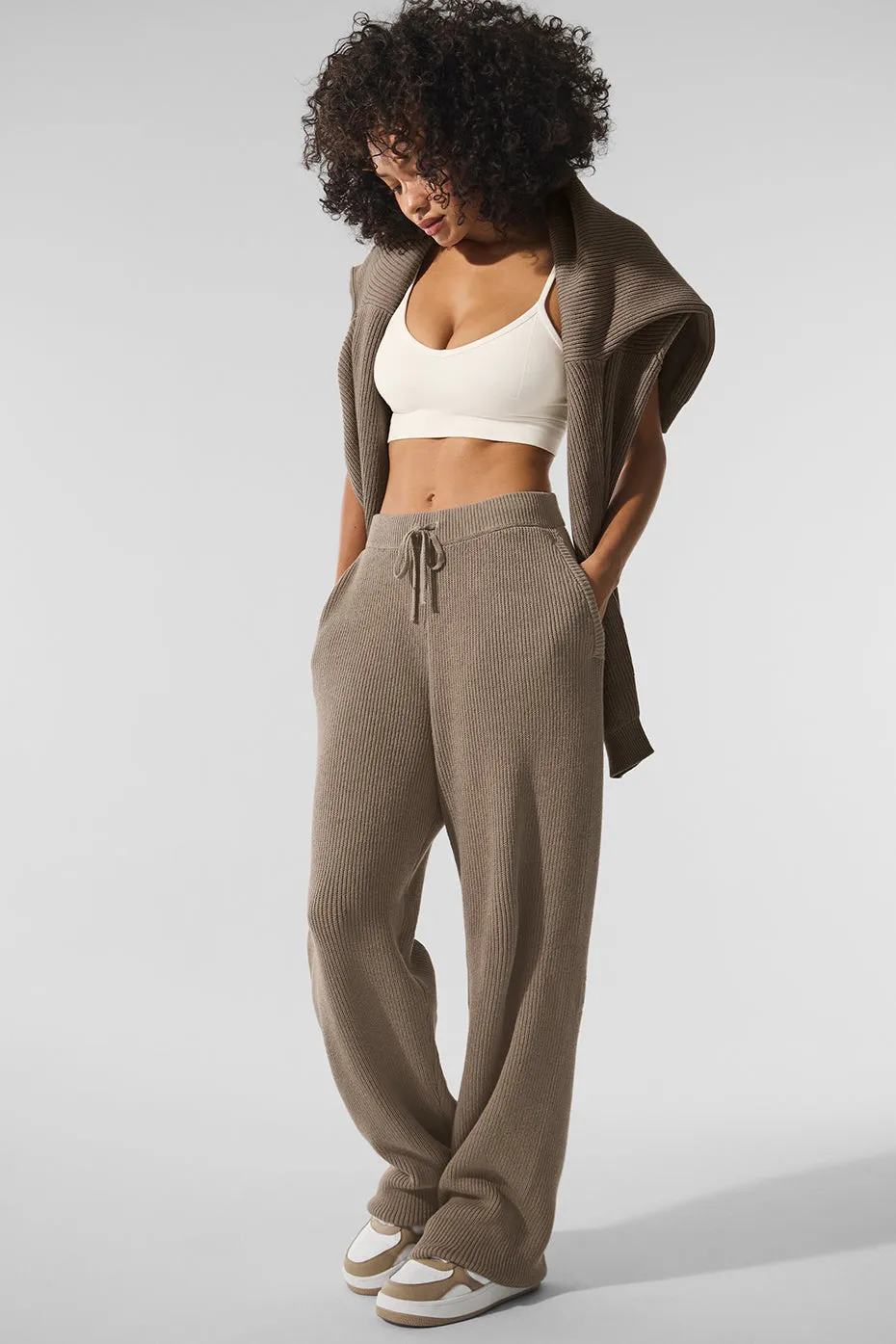 Domain Rib Knit Sweatpant - Gravel sold by Alo Yoga