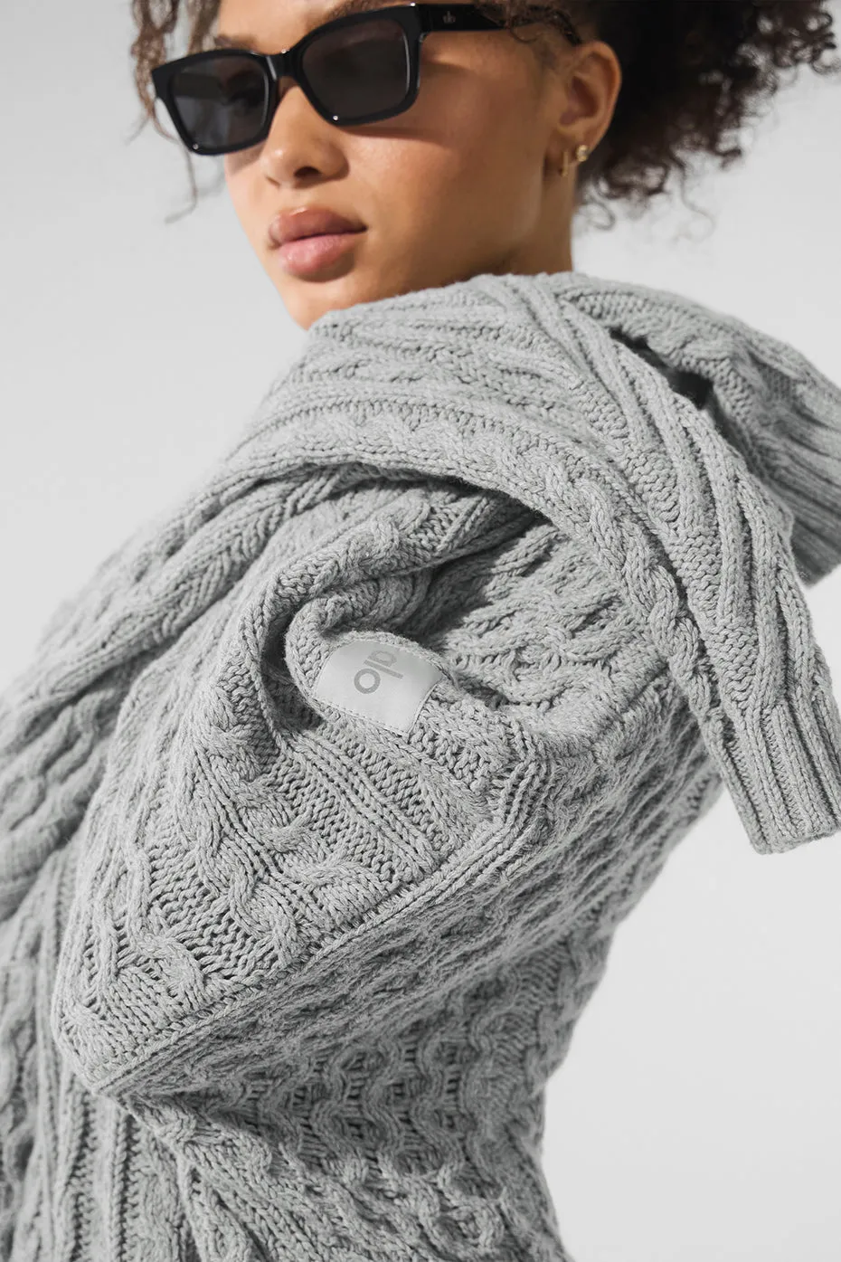 Cable Knit Crew Neck Sweater - Athletic Heather Grey sold by Alo Yoga product image thumbnail 3