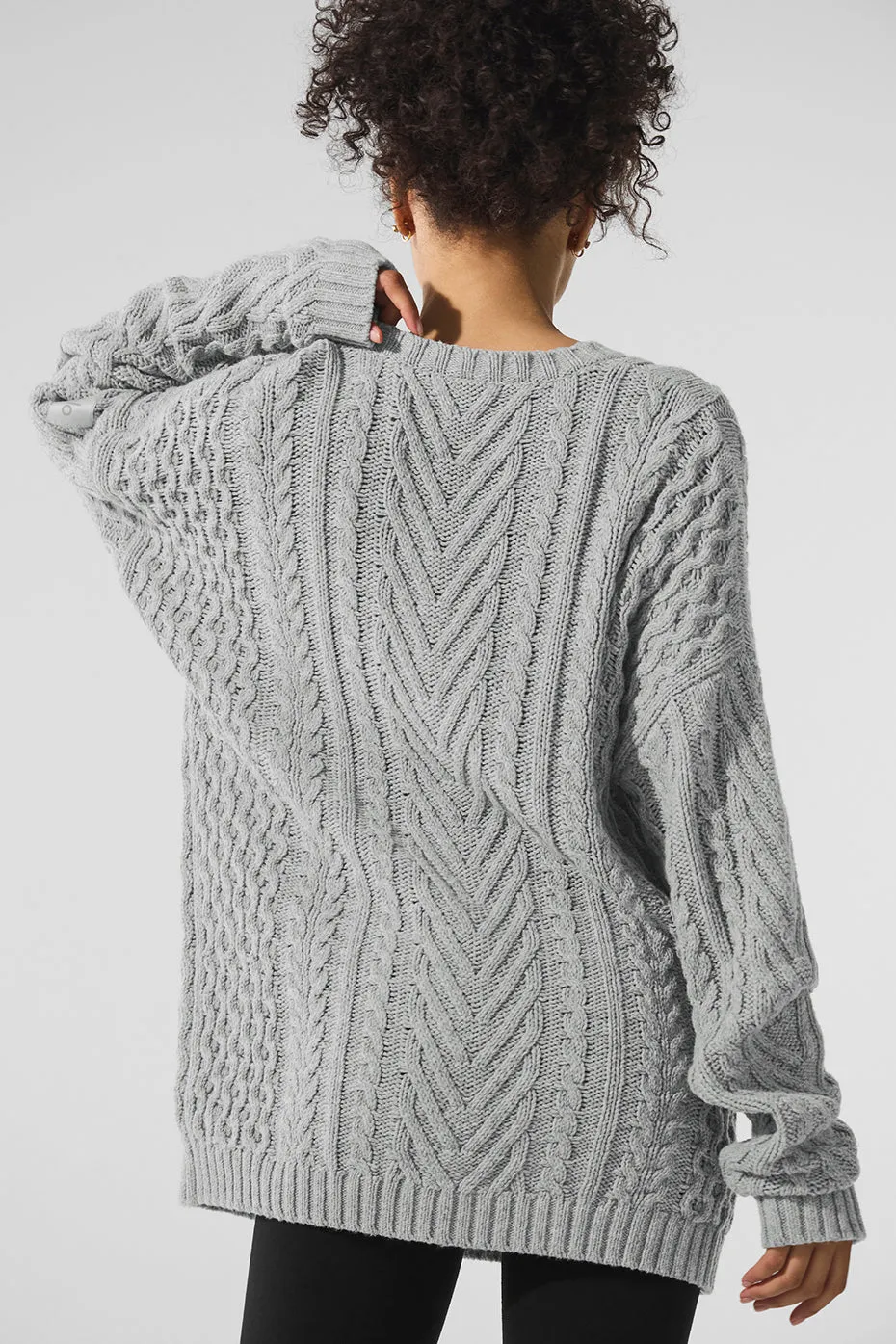 Cable Knit Crew Neck Sweater - Athletic Heather Grey sold by Alo Yoga product image thumbnail 2