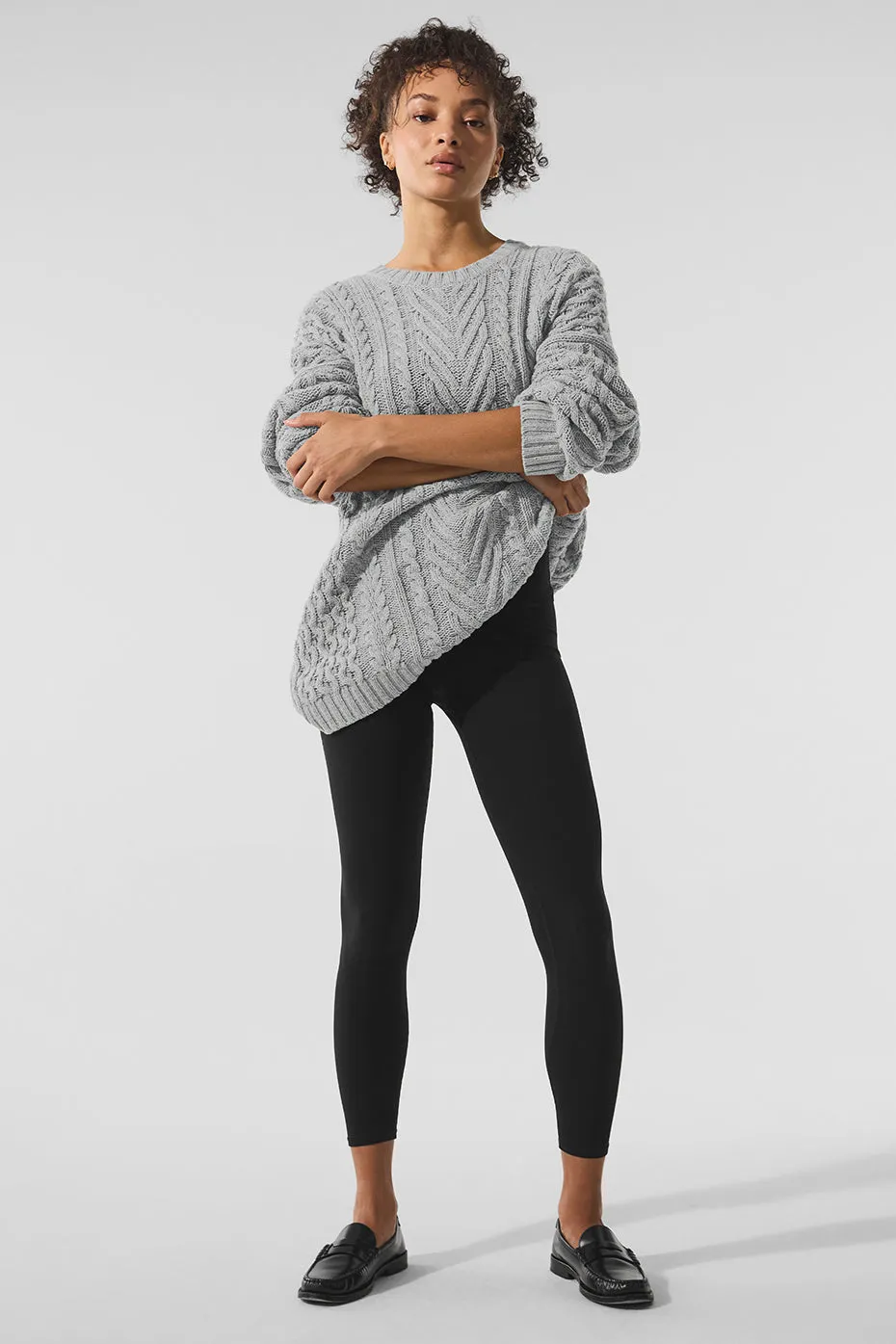 Cable Knit Crew Neck Sweater - Athletic Heather Grey sold by Alo Yoga product image thumbnail 4