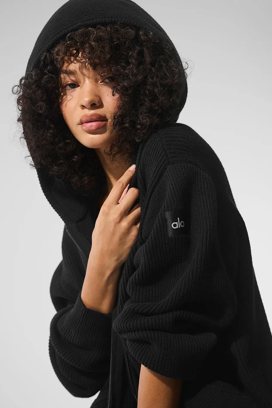 Domain Rib Knit Full Zip Sweater - Black sold by Alo Yoga product image thumbnail 2