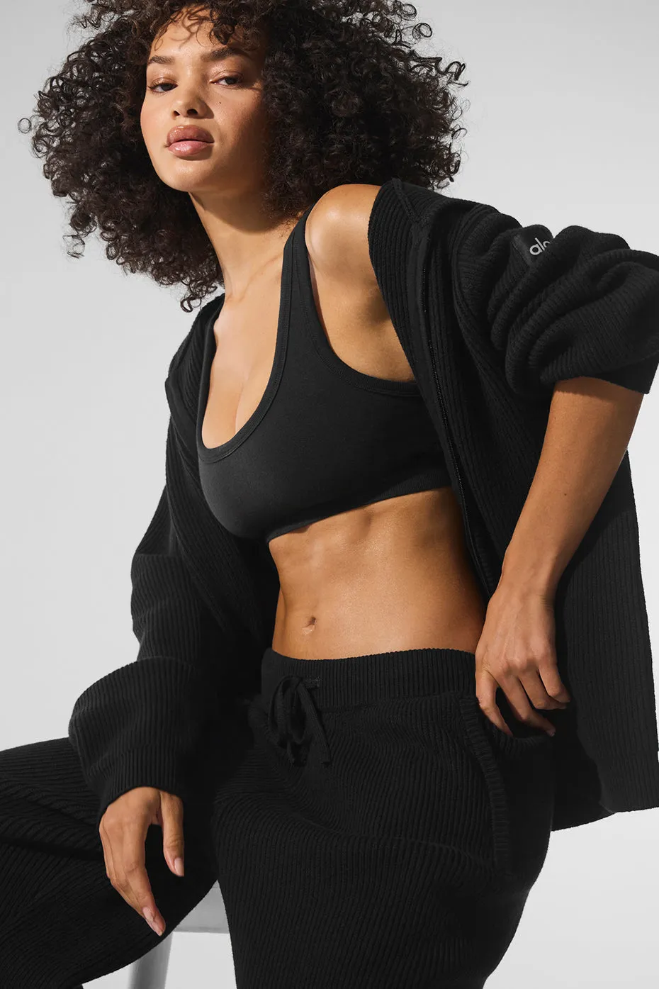 Domain Rib Knit Full Zip Sweater - Black sold by Alo Yoga product image thumbnail 5