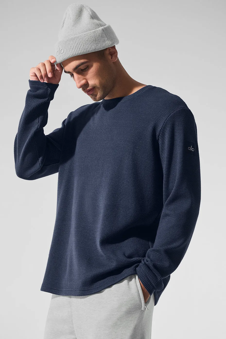 Elevate Waffle Long Sleeve Crew - Navy sold by Alo Yoga product image thumbnail 3