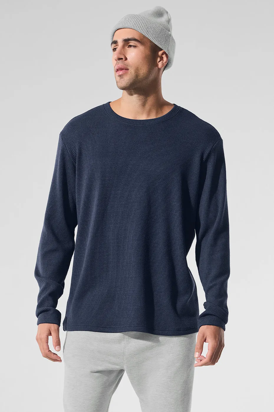 Elevate Waffle Long Sleeve Crew - Navy sold by Alo Yoga
