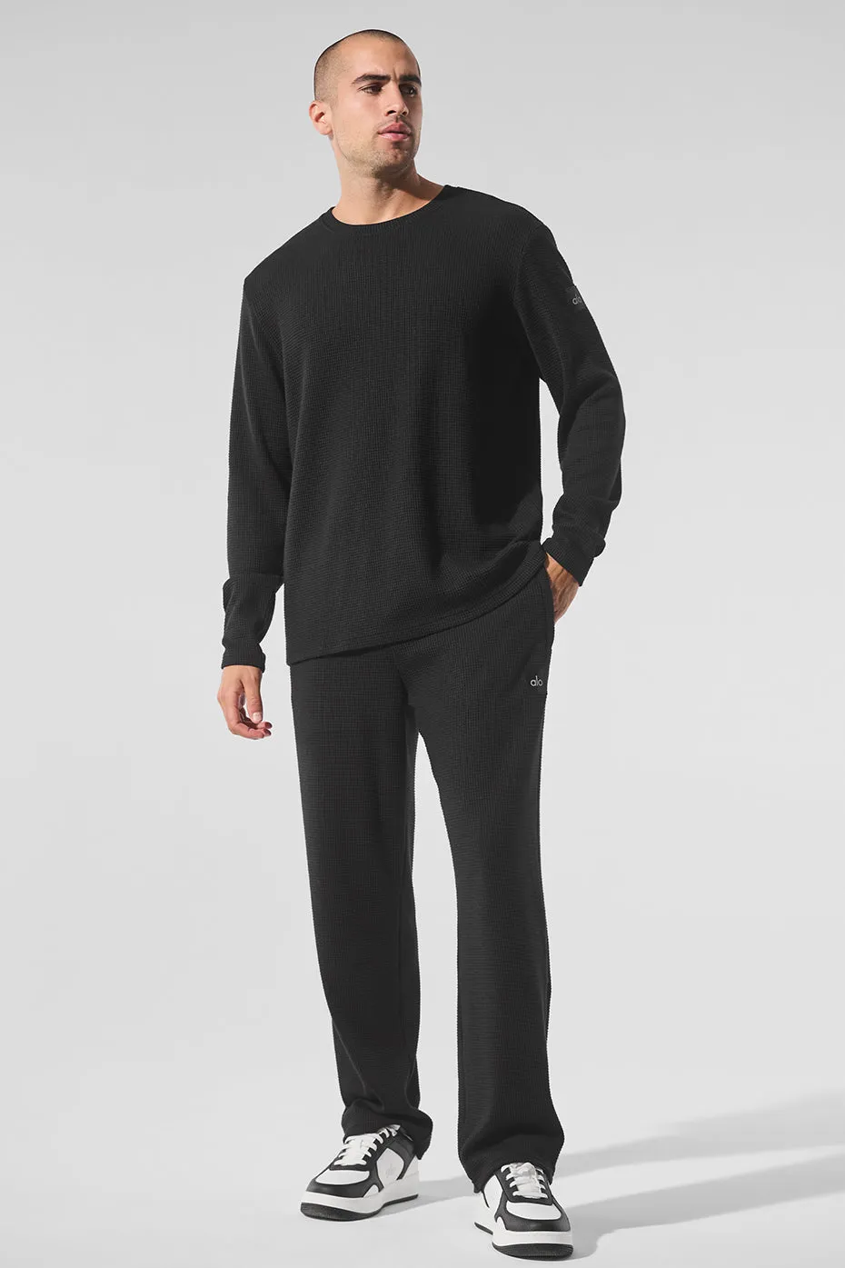 Elevate Waffle Long Sleeve Crew - Black sold by Alo Yoga product image thumbnail 5