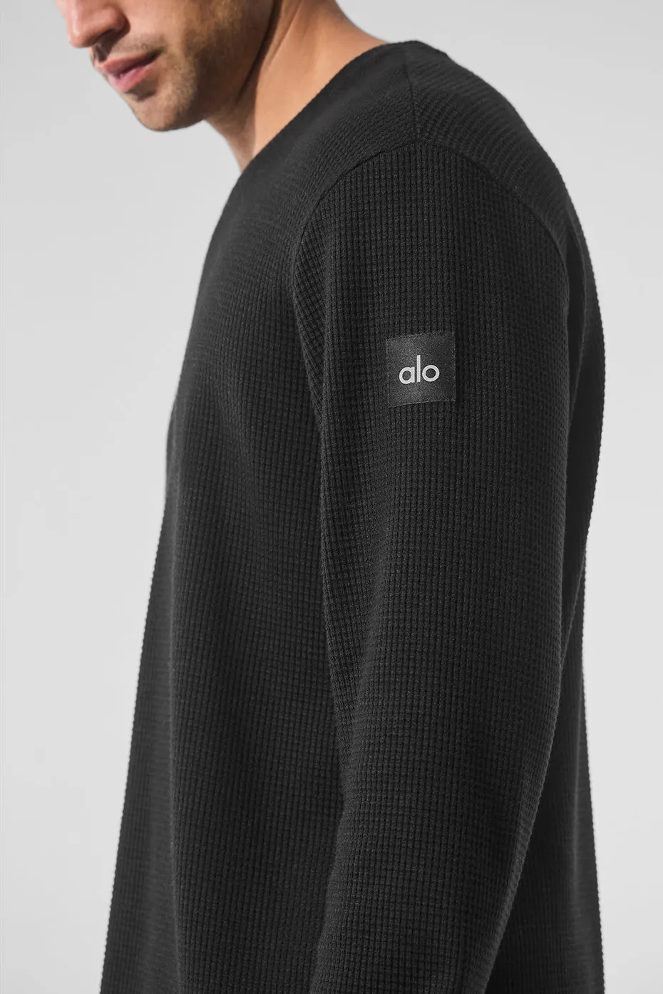 Elevate Waffle Long Sleeve Crew - Black sold by Alo Yoga product image thumbnail 3